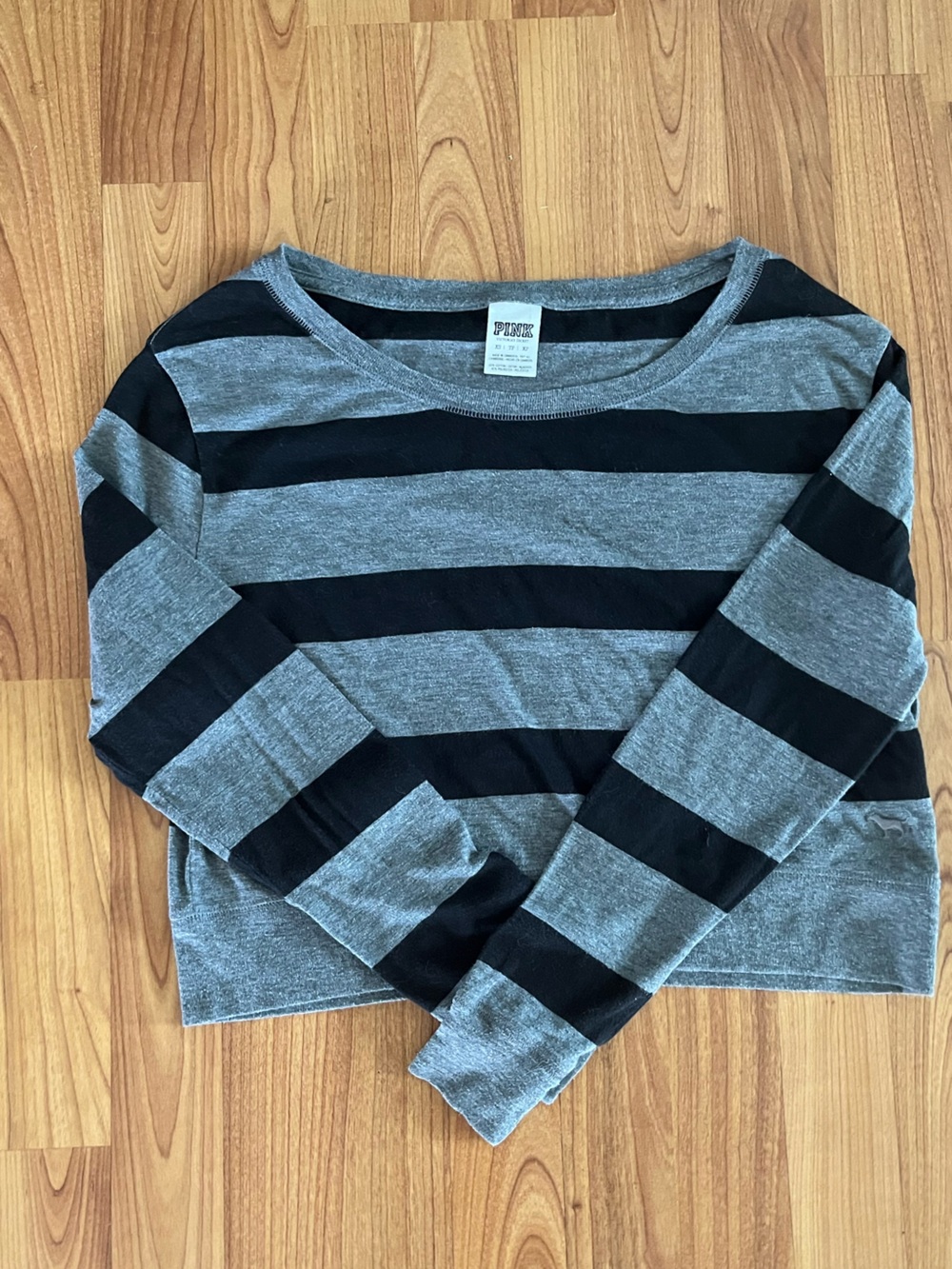PINK Black and Gray Wide-Stripe Cropped top